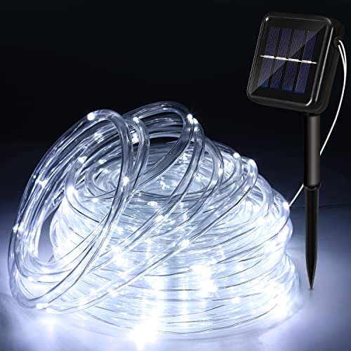 Yakimz 300 LEDs Lichtschlauch mit 8 Modi, 30M Solar Lichterkette Kaltweiß für Garten Deko - Energiesparend und Wasserdicht, für Innen Außen Deko, Party, Hochzeit, Balkon, Garten