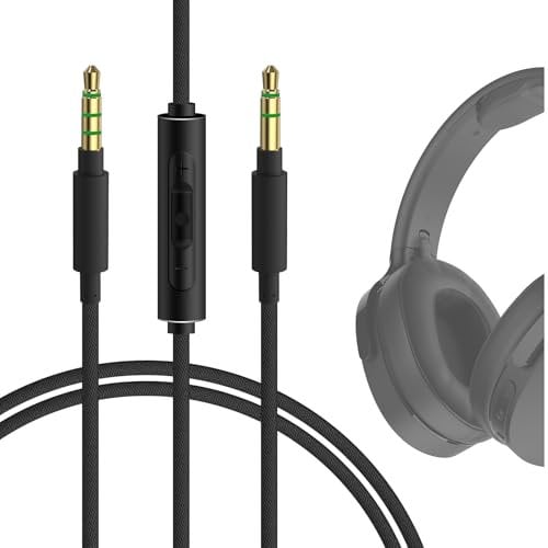 GEEKRIA Câble audio avec micro compatible avec Sony WH-XB910N, XB900N, 1000XM5 Câble, cordon stéréo de rechange en nylon tressé 3,5 mm avec microphone intégré et contrôle du volume (4 pieds/1,2 m)