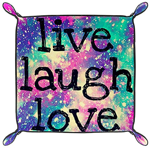 lebe lache Liebe Schmucktabletts,gefaltetes Ledertablett Tischorganizer zur Aufbewahrung von Schlüsselmünzen,Schmuck,Uhren