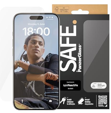 SAFE by PanzerGlass™ Screen Protector für iPhone 15 Pro - Displayschutz aus gehärtetem Glas, vollständige Bildschirmabdeckung, schutzhüllenfreundlich mit PanzerGlass Cases, kratzfest