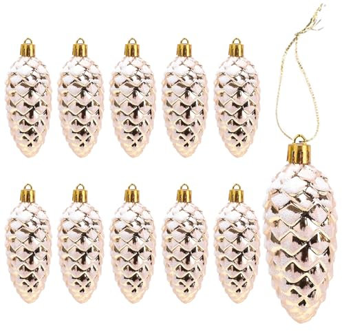 DAHI 10X Glitterati Decorazioni albero di Natale Champagne - Palline a Forma di Pigne Grandi - Pigne per Albero di Natale - Decorazioni Palline Natalizie (Champagne-a)