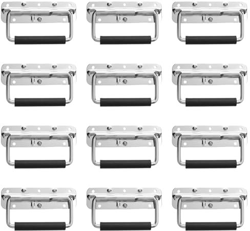 NAMYEUT 12 Stück Klappgriff Edelstahl, Metall Tragegriff Klappbar, Kistengriff Silbrig, Klappgriffe für Kisten, Werkzeugkoffer, Koffer, 140 x 40 mm, Silber