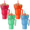 Baderke 4 Pcs Snack and Drink Cup 32 oz Stadium Tumbler with Bowl 2 in 1 Travel Cup Leak Proof Portable Reusable Snack Tumbler with Bowl on Top and Straw (Multicolor)