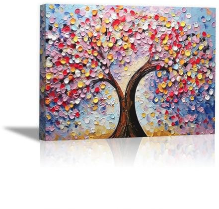 JOSUE Albero Della Vita Quadri Aesthetic Su Tela, Paesaggio Astratto Rosso & blu Quadri artistici per soggiorno camera da letto bagno cucina decorazione murale -40x60cm Incorniciato