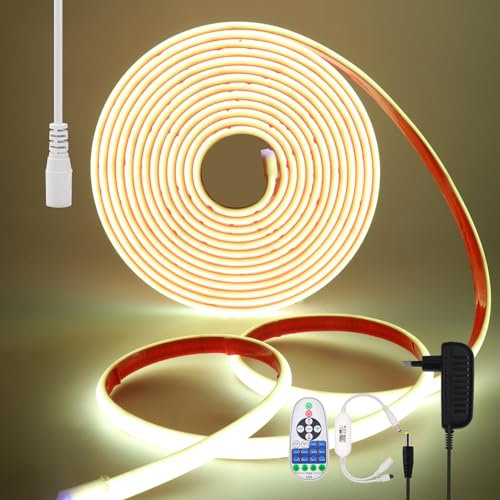 KISUFU 12V COB Ruban LED, IP68 Étanche, 320LEDs/M Super Lumineux Bandeau flexible Ruban LED Light Strip Avec Wifi Gradateur pour Maison Chambre Cuisine Décorer.Blanche,1M