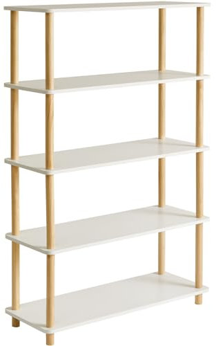 IBUYKE 5-Tier Holz offenes Bücherregal mit moderner freistehender Bücherregal Aufbewahrungsorganizer, stehende Regaleinheiten, multifunktionaler Ausstellungsstand für Schlafzimmer, Wohnzimmer WBC005W