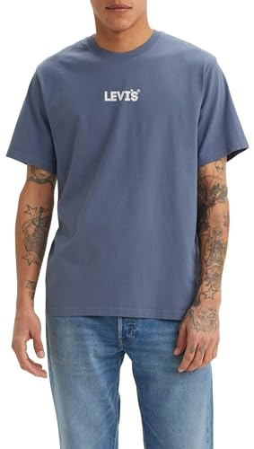 Levi's Men's SS Relaxed Fit Tee T-Shirt, Wave AOP Hl Logo Vintage Indigo X, S