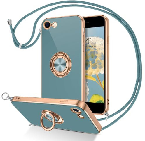 BENTOBEN für iPhone SE Hülle mit Band 2020 2022, Handykette iPhone 8 Hülle mit Band, Handyhülle für iPhone 7 Hülle mit Ring 360° Halter Ständer Silikon für iPhone 7/8/SE(2020)/(2022) Hülle,Grau