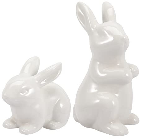 Zerodeko 2pièces Figurines De Pâques Céramique De Statues De Lapins Mignons pour Décoration Intérieure pour Bureau La Maison Fêtes De Pâques