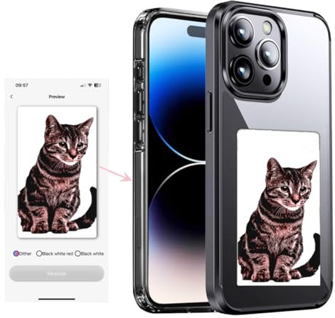 KSOPUERT Smart Ink Screen Schutzhülle für iPhone 15, verschiedene Display-Bilder, Geschenk für Herren/Damen, (Schwarz)