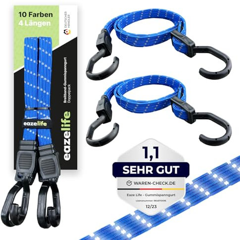 Set di 2 cinghie di tensione in gomma, regolabili, riflettenti, estensibili, con gancio in metallo, molto resistenti, per auto, bici e attività all'aria