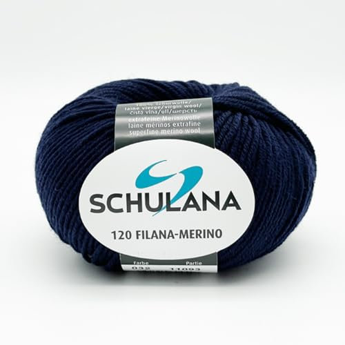 Extrafeine Merinowolle zum Stricken und Häkeln I 100% Schurwolle I 50g/120m Dunkelblau (Marineblau, Nachtblau) I 120 Filana-Merino Garn für Schal, Mütze, Loops, Babykleidung und Accessoires
