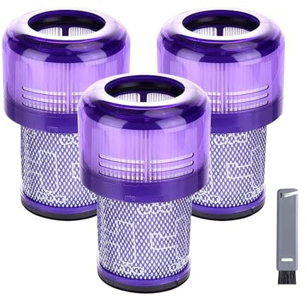 Confezione da 3 filtri di ricambio per Dyson V12 Detect Slim, V12 Slim Absolute, V12 Slim Motorhead, V12 Detect Slim Fluffy, 3 filtri e 1 spazzola pulita, rispetto alla parte 971517-01