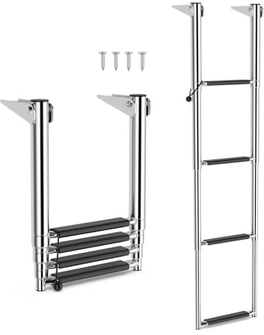 SPOTRAVEL Telescoping Marine Boat Ladder, 3/4 Step Folding Stainless Steel Boarding Ladder Rear Entry Inboard Ladder, Non-Slip Heavy Duty Custom Swim Deck Ladder (4 Step, without Platform & Handrails)