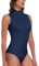 WOWENY Body da donna elegante top estivo a collo alto, da donna, senza maniche, body a coste, body da donna, Blu, M