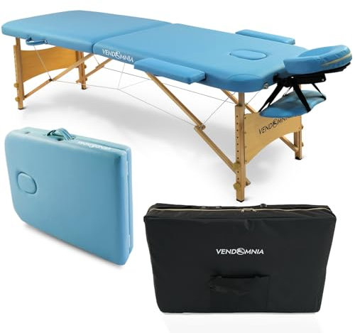 VENDOMNIA Mobile Massageliege - Holzfüße mit 2 Zonen höhenverstellbar inkl. hochwertiger Kopfstütze Tasche Armlehnen - Farbwahl Klappbar, Massagetisch Massagebett Massagebank Behandlungsliege