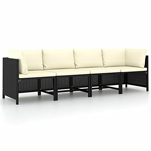 Tidyard 4-Sitzer-Gartensofa mit Auflagen Gartenmöbel Gartenlounge Sofa Sonnenliege Gartenliege Sonneninsel Rattansofa Loungesofa Gartenset Gartenbank Terrassensofa Schwarz Poly Rattan
