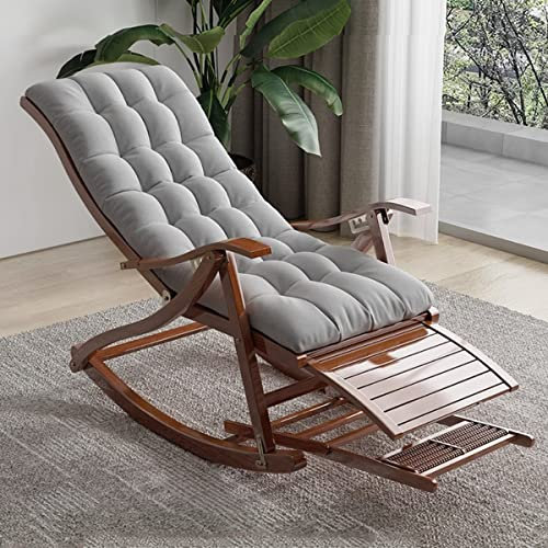 Gepolsterter Schaukelstuhl für das Kinderzimmer, klappbarer Liegestuhl aus Holz und Rattan, bequemer Schaukelstuhl mit Fußstütze und weicher Polsterung, Terrassen-Lounge-Sessel Relax Glider Rocker, F