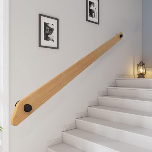 1-15FT Wood Staircase Handrail for Indoor Wall Mounted Stair Banister Railing, Indoor Outdoor Hand Rails for Stairs Steps, Corridor Support Rods, Wooden Stairway Handrailings (Size : 2ft/60cm)