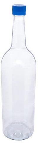 Glass Water Bottle, 1 Litre & Cap Juice Mineral Elderflower Cordial Sparkling (Blue Cap, Pack of 6)
