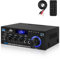 HiFi Verstärker mit Bluetooth, Mini Stereo Audio Amplifier Anlage 2.0 Kanäle 400W X 2 Endverstärker mit FM-Radio, BT, MIC, SD/USB-Eingang, Audiokabel für Heimkino Lautsprecher