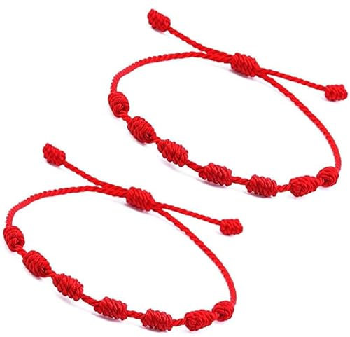 2PCS Pulsera De Cuerda Roja Ajustable Pulsera De Cuerda Roja De 7 Al Estilo Pulsera De Nodo Rojo Cuidado Para Proteger, Buena Suerte, Amistad, Amantes