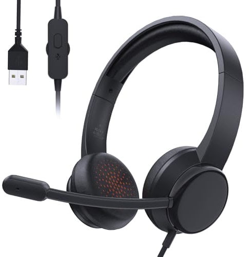 syndesmos Cuffie con Microfono per PC, Cuffie USB con Microfono a Cancellazione del Rumore, Cuffie PC per Ufficio, Computer, Portatile, Laptop, Macbook, Teams, Skype, Zoo, Cavo 1,8 m