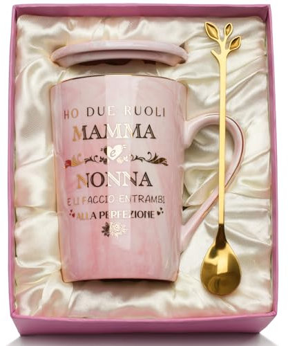 YIKILYLIFE Regalo per Mamma Tazza, Regalo Mamma Natale, Regali Compleanno per Mamm-a da Figlia Figlio, Regali Natale Mamm a Originali Tazza Ceramica Marmo 14Oz Tazza regali per la mamm-a, Nonna