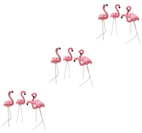 OFFSCH 3sets Flamingo Decor Harz Ornament Flamingo Garten Decor Miniatur Landschaft 4 Stücke * 3