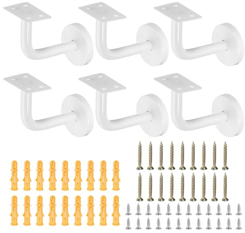 uxcell 6Pcs Stainless Steel Hand Rail Brackets, 3 Flat Handrail Holder Hand Stairway Rail Bracket for Square Rail with Mounting Screw for Guardrail Staircase Banister, White