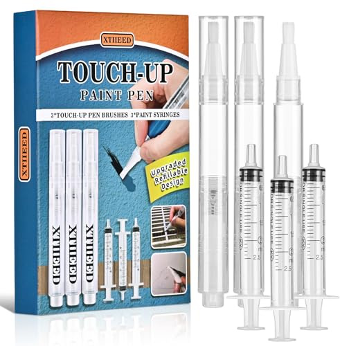 XTIIEED Fillable Touch Up Paint Pen, Refillable Paint Brush Pens, Touch up Paint pens for Walls - Wood Floors, Windows, Furniture, Kitchen Cabinet, Suitable for Any Repair(3 Pack)