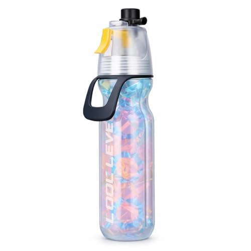 PE Misting Water Bottle, Spray Mist Sports Water Bottle with Double Wall Insulation Carry Loop, Lightweight Reusable Water Bottle for Gym, Travel, Cooling Down