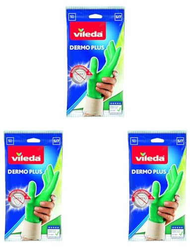 Vileda 145869 Dermo Plus Guanti Casalinghi in Nitrile,Taglia S, Verde (Confezione da 3)