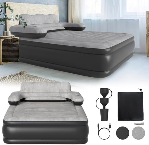 LZQ Aufblasbare Matratze für 2 Personen mit Rückenlehne Luftbett Selbstaufblasend Luftmatratze mit Elektrischer pumpe Aufblasbar Doppelbett für Zuhause Camping Gäste