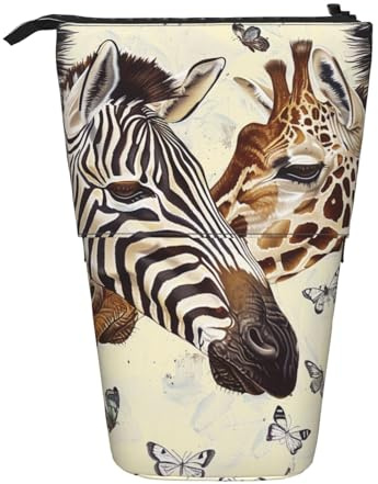 KCGSDEGV Federmäppchen mit Zebra- und Giraffen-Aufdruck, erweiterbar, für Schule, Stifte, Make-up und Reisen, für Studenten und Künstler, Schwarz , Einheitsgröße, Schulranzen