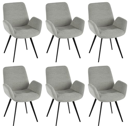 Hellove Drehstuhl Esszimmer mit Armlehnen 6er Set, Lederumhüllung Esszimmerstühle mit Metallbeinen, Wohnzimmerstuhl mit Rückenlehne für Esstisch, Gepolsterter-Linen Sessel für Küche, Wohnzimmer,Grau