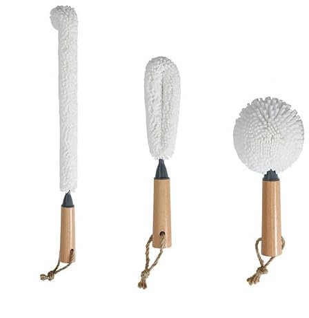 3-piece Decanter Cleaning Brush Flexible Bottle Brush: Multifunctional Household Cleaning Brush Tool - For Decanter Goblet Glasses (Bamboo Wood Handle)
