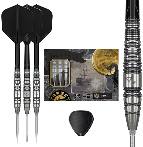 Target Japan Black Marque PW 2.0 Swiss Point Steel Tip Darts with Kflex, 22G/24G | 90% Tungsten Dart Set, K-Flex Flights und Shafts, Swiss Nano Points mit Werkzeug, Spieler Tan Phuay Wei