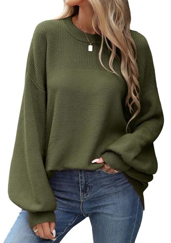 heekpek Maglione Donna Invernale Elegante Girocollo Maglia Maniche Pipistrello Pullover Autuno Maglione Oversize Caldo Maglioni Morbido Sweater, Verde Militare, S