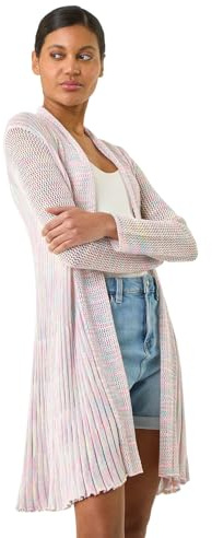 Roman Originals Pointelle Longline Cardigan for Women UK - Ladies Everyday Holiday Spring Summer Comfy Soft Evening Vacation Work Party - Multi - Size 18