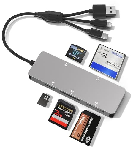 Memory Stick Pro Duo Adapter for iPhone/USB C/PC 5 in 3 - Aluminum SD/TF/CF/MS/XD Picture Card Adapter, Multi Memory Card Reader USB C Lightning OTG Memory Stick pro Duo Reader for iOS/Android/Windows