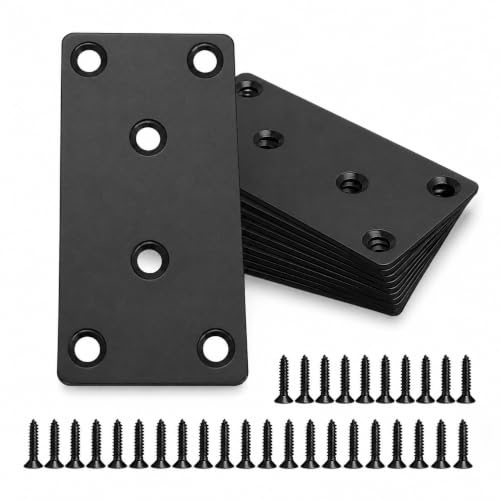 OMIDEAS 10 × Placas planas de unión (80 × 40 × 2) Soporte metálico perforado de fijación para madera – Conector de reparación en acero inoxidable, color negro