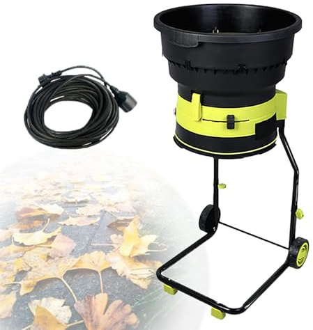 LwiftGal Elektrischer Laubhäcksler, 2500W, mit Rädern,8000 U/min Häcksler, Trichter mit 54 cm Durchmesser, Laubbesen und Aufbewahrungstasche für den Gartengebrauch, Kompostierung 30mpowercord