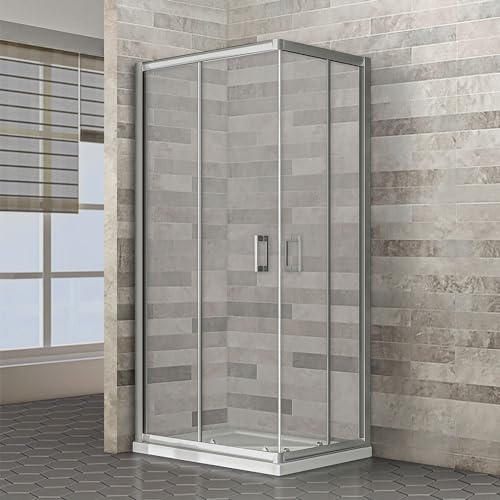 Box Doccia Angolare 70x120 Cm (H 185) Doppia Porta Scorrevole Reversibile Cristallo Temperato 6 Mm Trasparente Profili Cromati Linea Geo