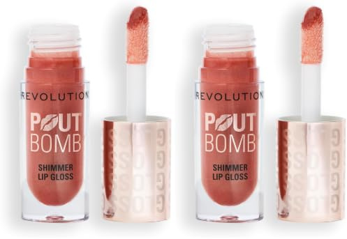 Revolution, Pout Bomb Gloss Scintillant, Gloss Lèvres Ultra Brillant avec Acide Hyaluronique & Parfum Vanille, Nude Glow (Lot de 2)