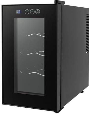 Cantinetta per 8 bottiglie di vino, 23 l, piccolo frigorifero con frontale in vetro, 55 W, frigorifero per vino, bevande, con luce LED 8-18 °C, mini frigo per soda, birra, vino