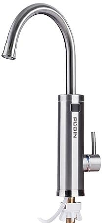 Pudin,220V Electric Instant Heater Tap,Supply Hot and Cold Water,Stainless Hot Water Kitchen Tap with LED Digital Display for Home Facilities(British Plug)(Silver)