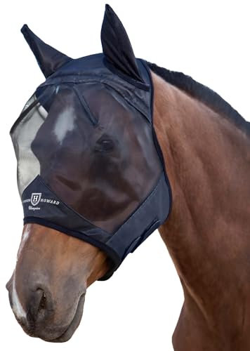 Harrison Howard CareMaster Midge-Proof Fleece Polsterung Pferde Fliegenmaske UV-Schutz mit Ohrenschutz Schwarz Kaltblut (XL)