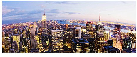 Bilderwelten Top Städte Glasbilder Wandbild Foto Kunstdruck 50 x 125cm New York Skyline Nacht
