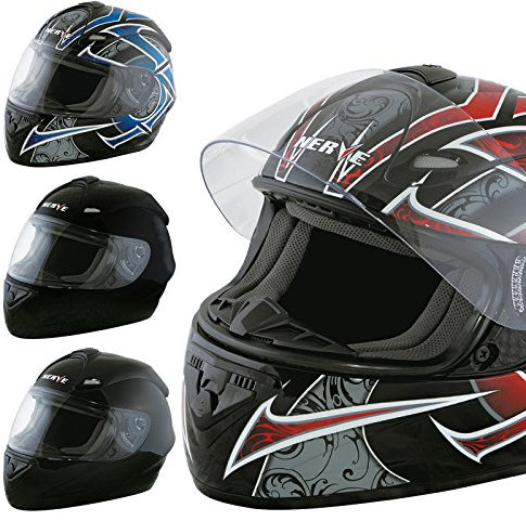 Nerve Shop Motorradhelm Integralhelm NS2013 Vollvisierhelm Fullface Motorrad Helm Mofa Motorroller Damen Herren Erwachsene - schwarz-blau - L